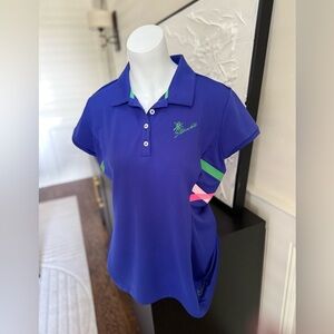 Blue Nike Polo Shirt with Colorful Accents; southern Hills country club logo‎